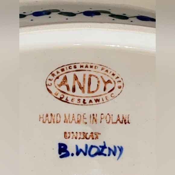 ANDY Polish Pottery 13” UNIKAT B. Wozny Hand Painted Fish Platter - Picture 6 of 6